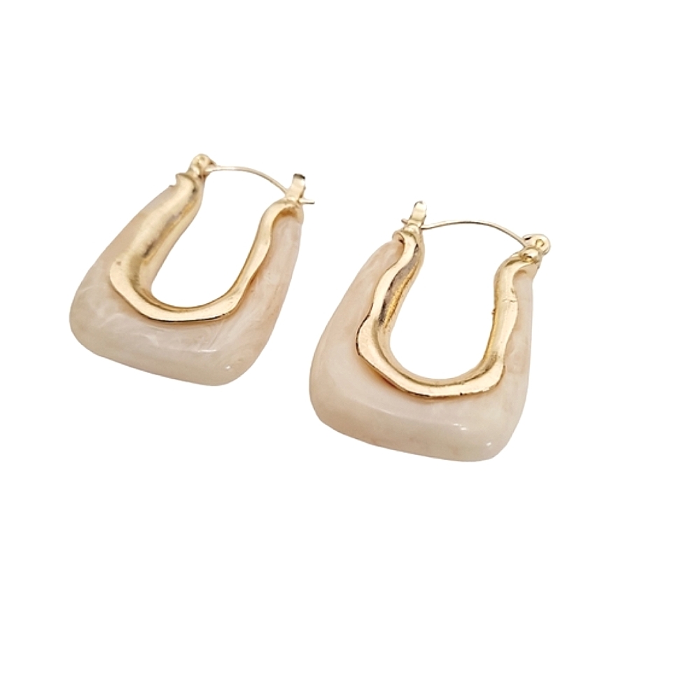 Chunky Gold Cream Resin U-Shaped Hoop Earrings Geometric Modern Statement ๐ - Picture 8 of 9